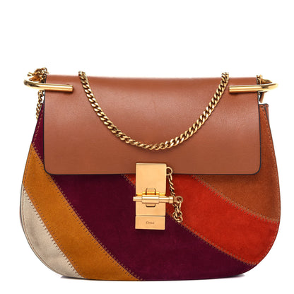 Chloe Calfskin Suede Rainbow Patchwork Drew Shoulder Bag Caramel 1 of 12
