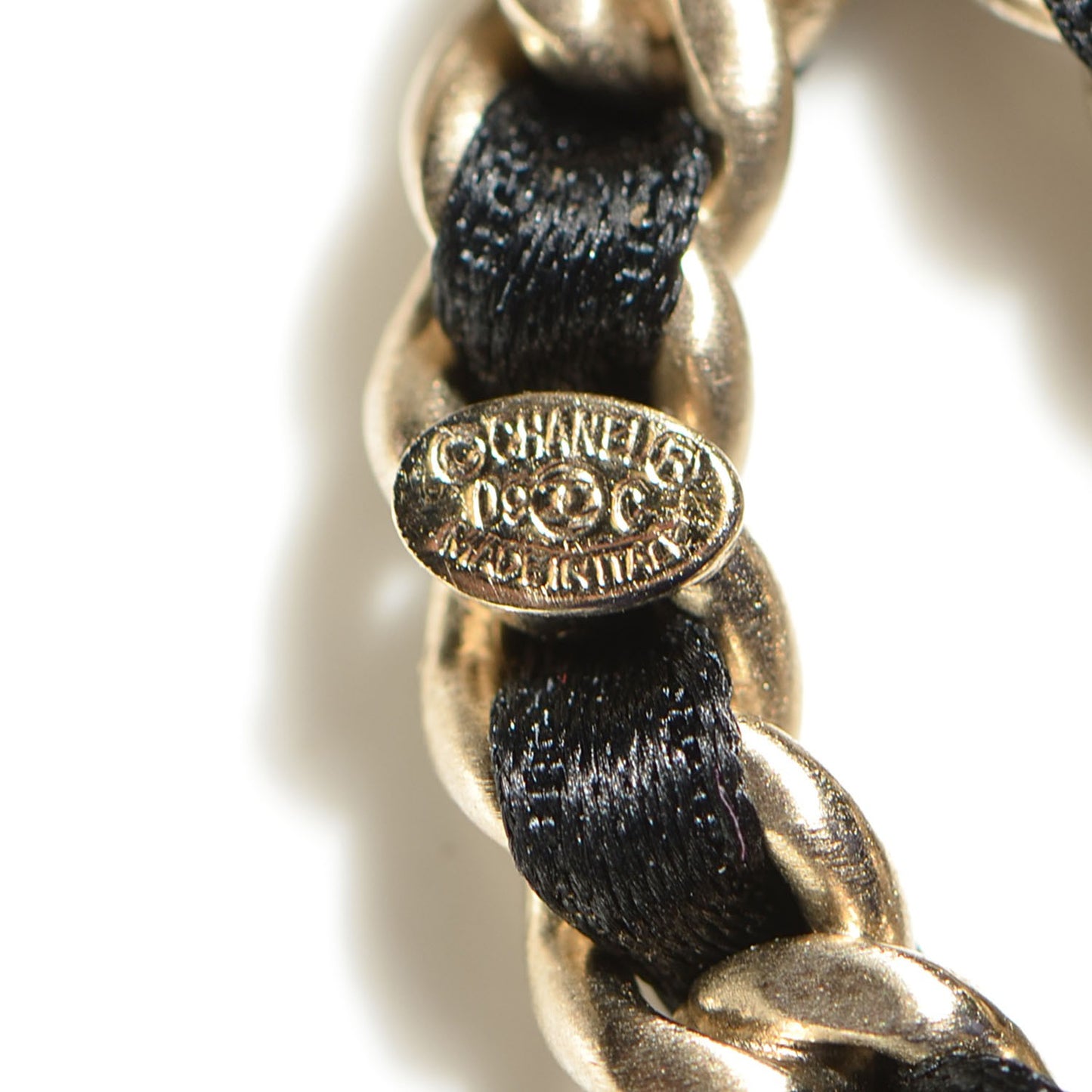 Satin CC Chain Earrings Light Gold Black