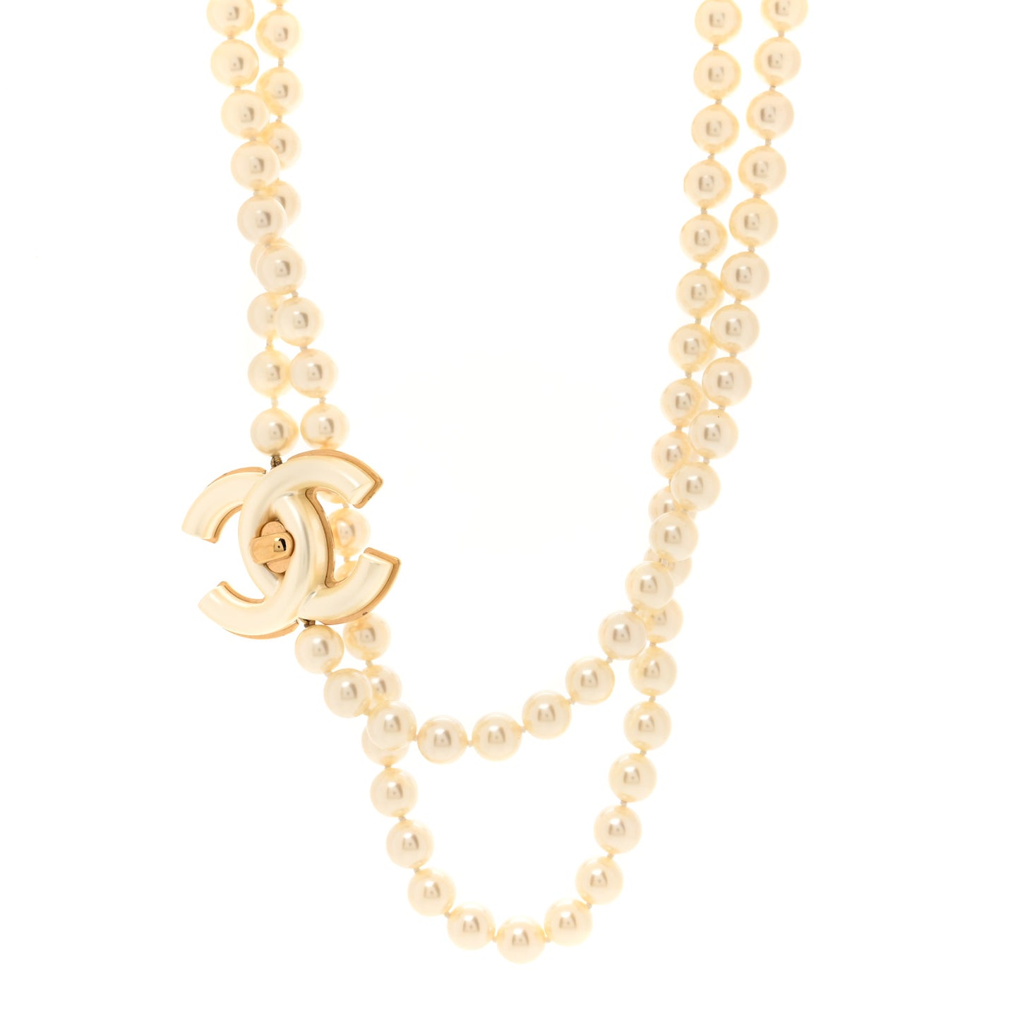 Pearl CC Turnlock Long Necklace Gold