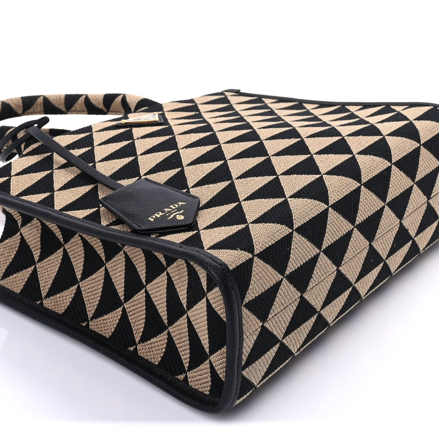 Jacquard Saffiano Triangolo Symbole Embroidered Small Tote  Black Corda