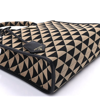 Prada Jacquard Saffiano Triangolo Symbole Embroidered Small Tote  Black Corda 8 of 8
