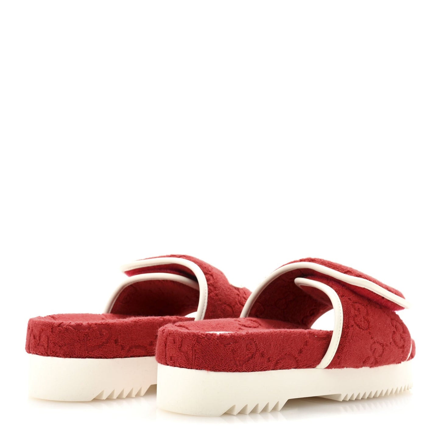 X ADIDAS Terry Cloth Trefoil GG Monogram Womens Platform Sandals 38 Maple Red Off White