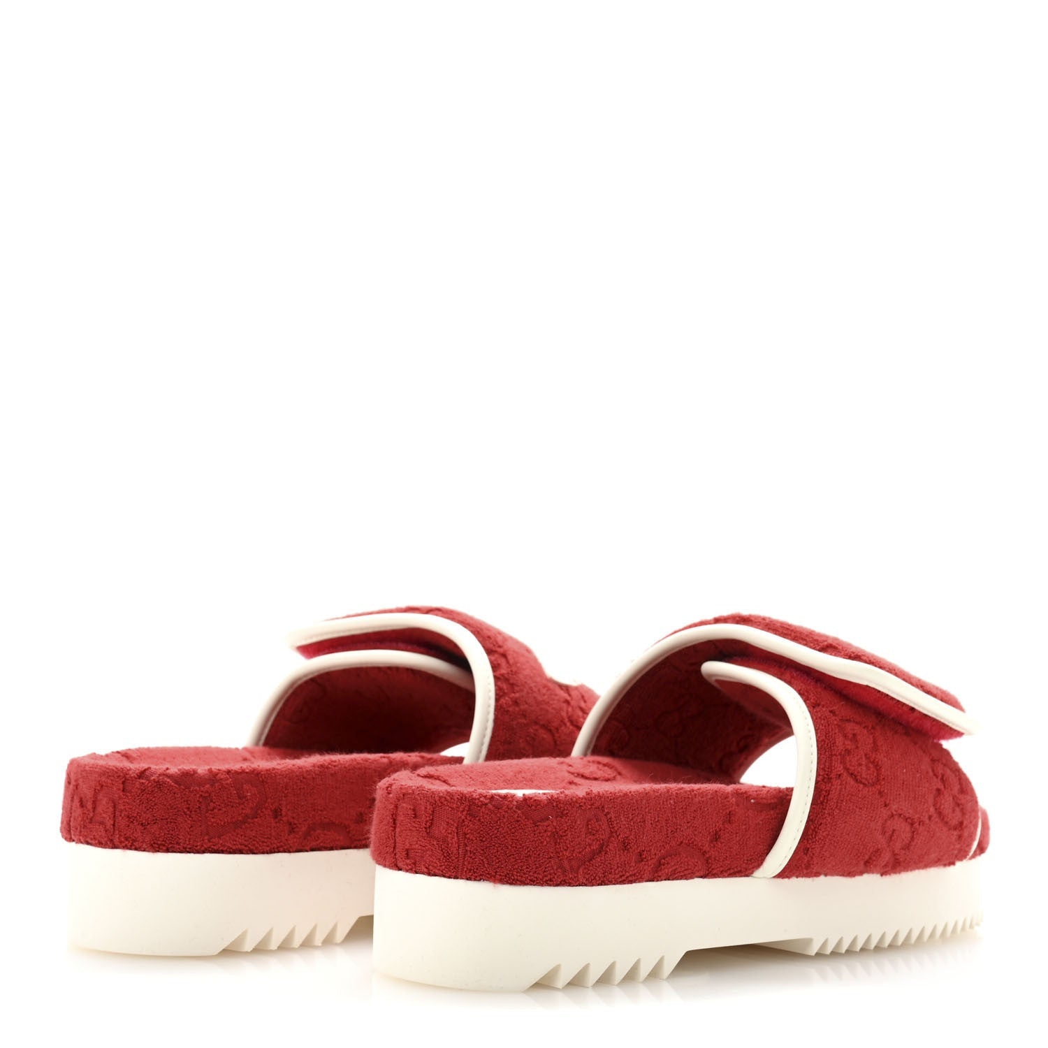 Gucci X ADIDAS Terry Cloth Trefoil GG Monogram Womens Platform Sandals 38 Maple Red Off White 5 of 7