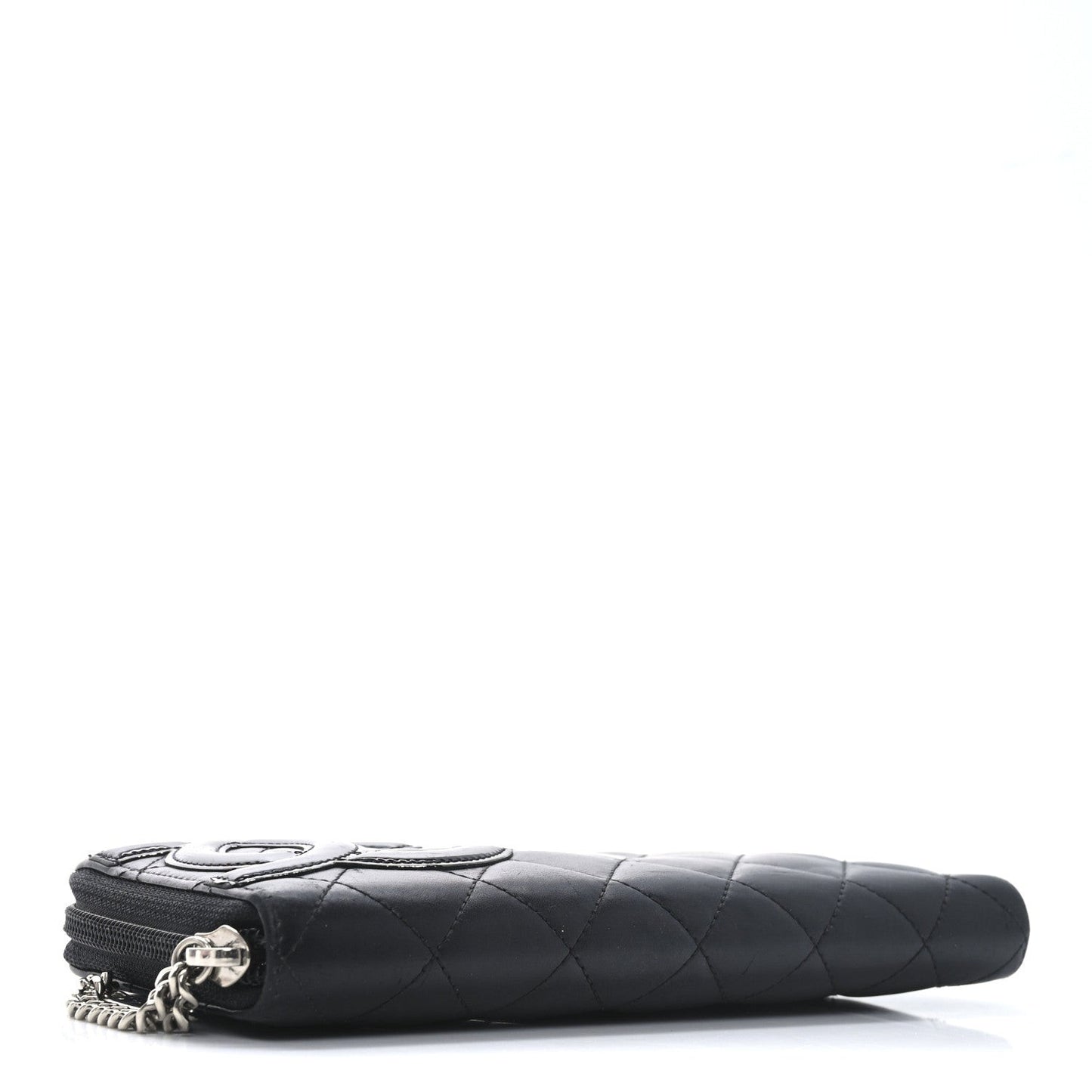 Calfskin Quilted Cambon Large Gusset Zip Around Wallet Black
