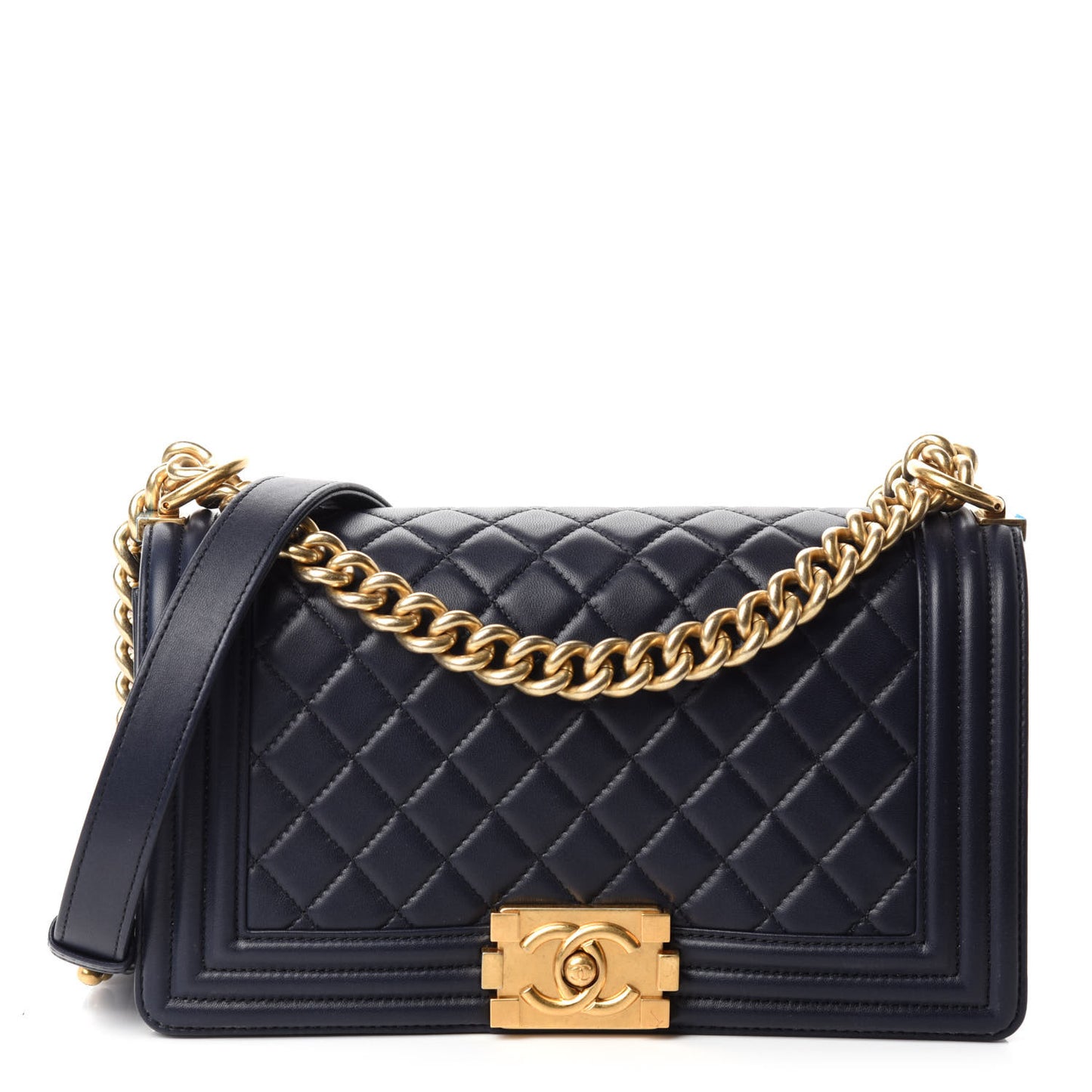 Lambskin Quilted Medium Boy Flap Dark Blue