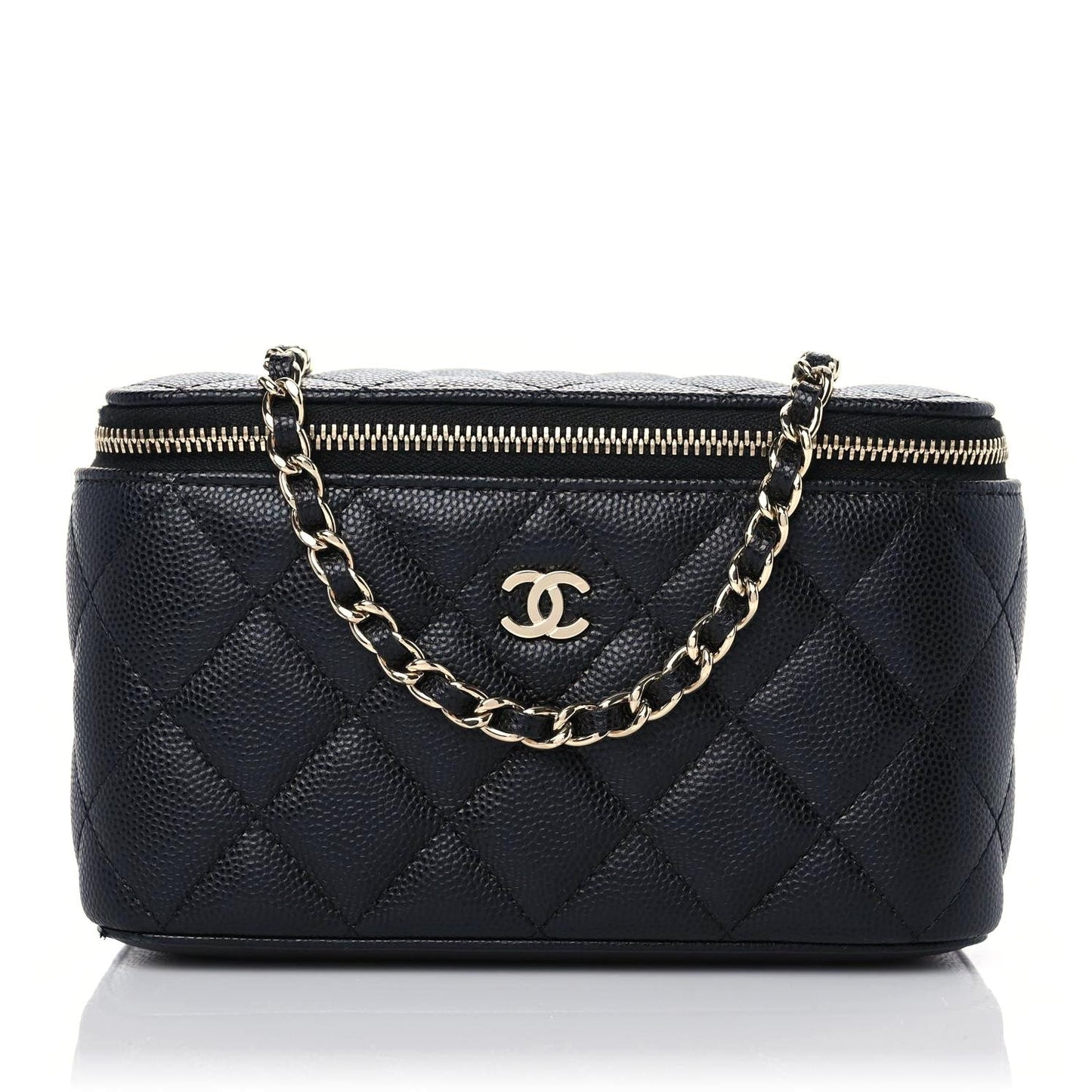 Caviar Quilted Small Vanity Case With Chain Black