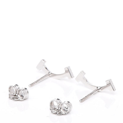 Tiffany 18K White Gold Diamond T Smile Earrings 3 of 5