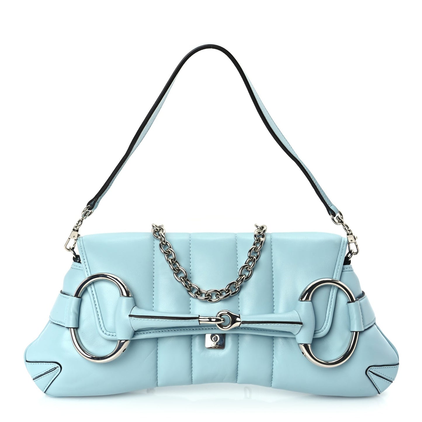 Nappa Vertical Matelasse Medium Maxi Horsebit Chain Shoulder Bag Crystal Snow