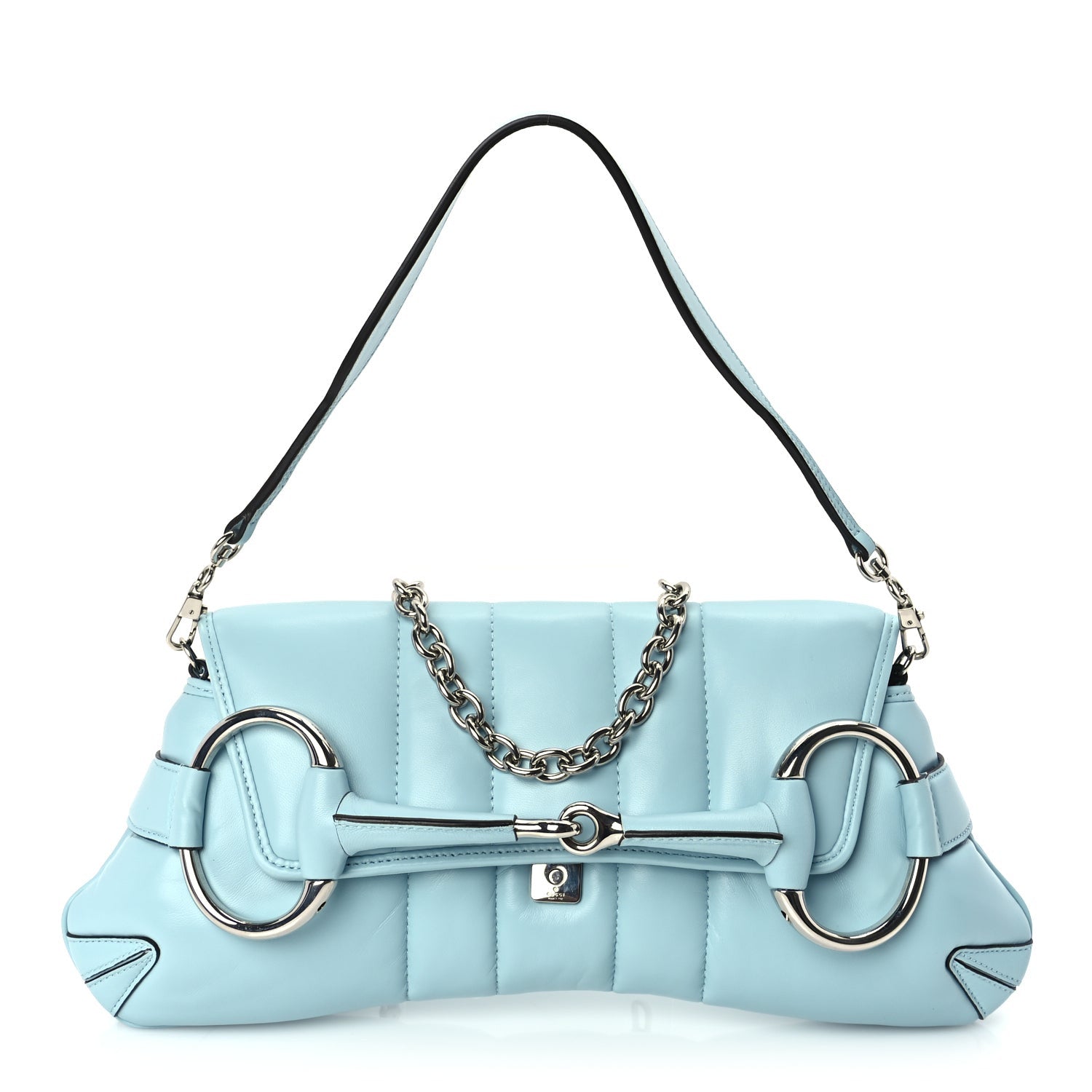 Gucci Nappa Vertical Matelasse Medium Maxi Horsebit Chain Shoulder Bag Crystal Snow 1 of 9