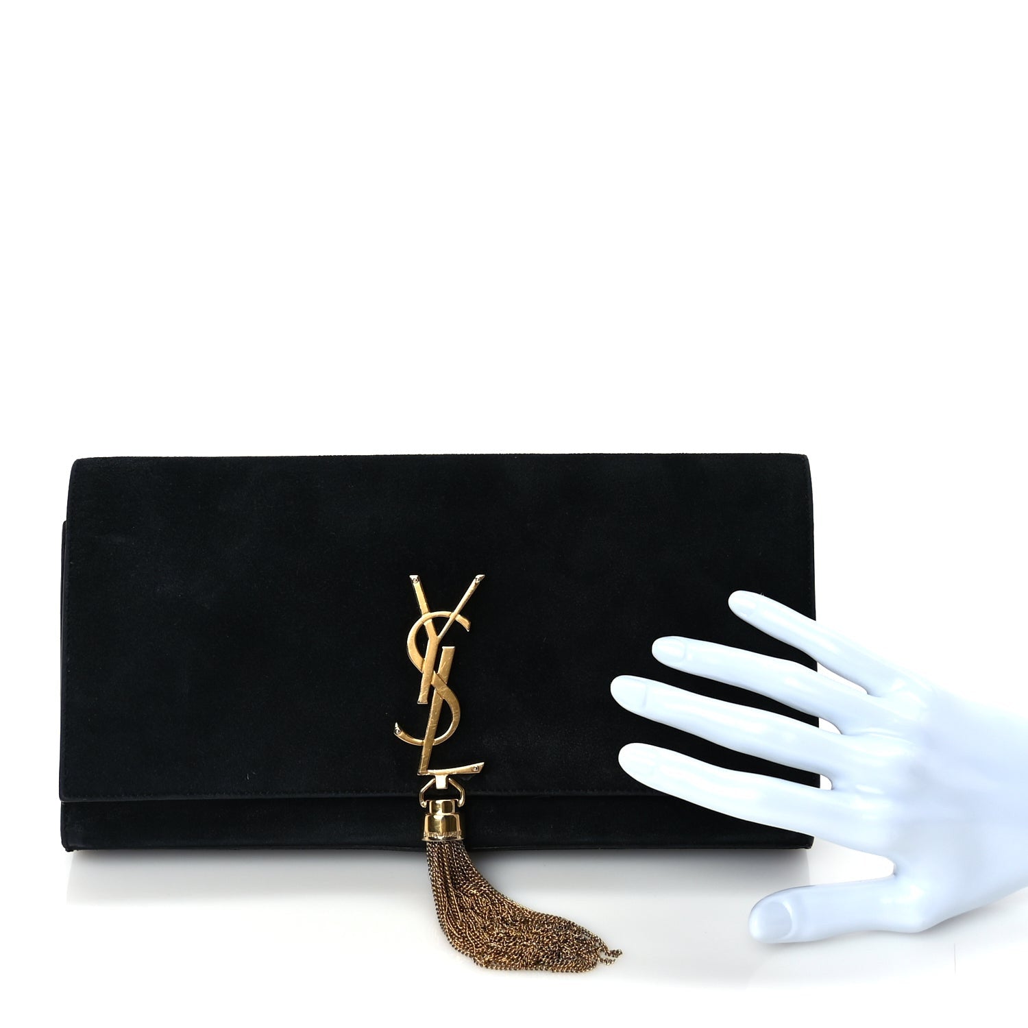 Saint Laurent Velvet Classic Monogram Cassandre Tassel Clutch 2 of 7