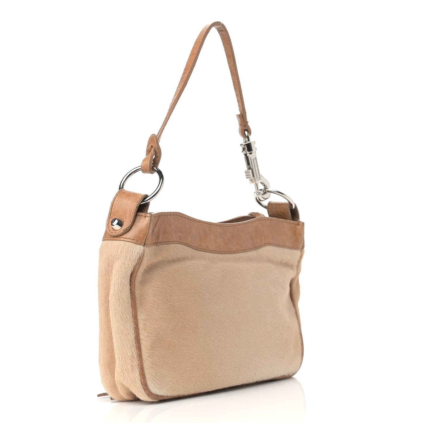 Chevre Pony Hair Classic Silver Hardware Shoulder Bag Camel