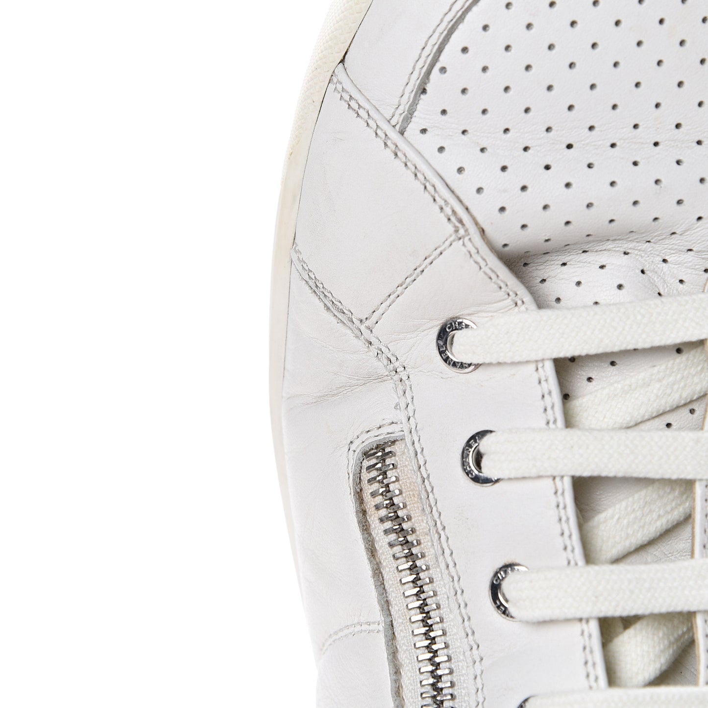 Calfskin Mens High Top CC Sneakers 43 White