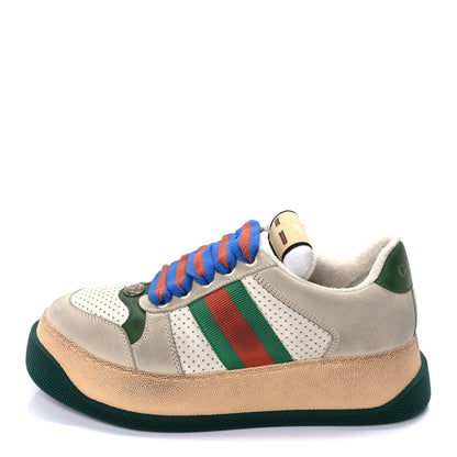 Gucci Calfskin Web Womens Double Screener Sneakers 38  White Green Blue 1 of 10