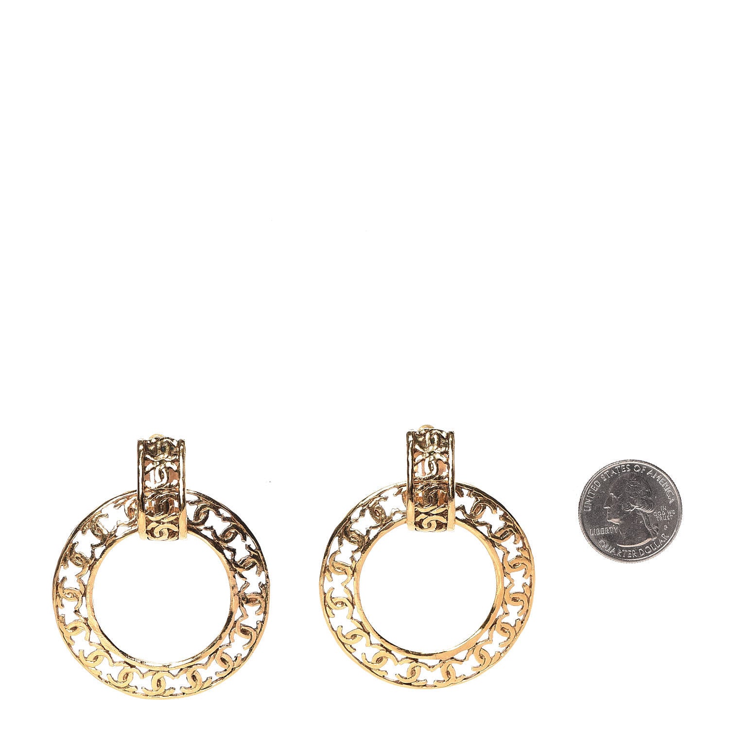 Chanel CC Hoop Clip On Earrings Gold 2 of 6