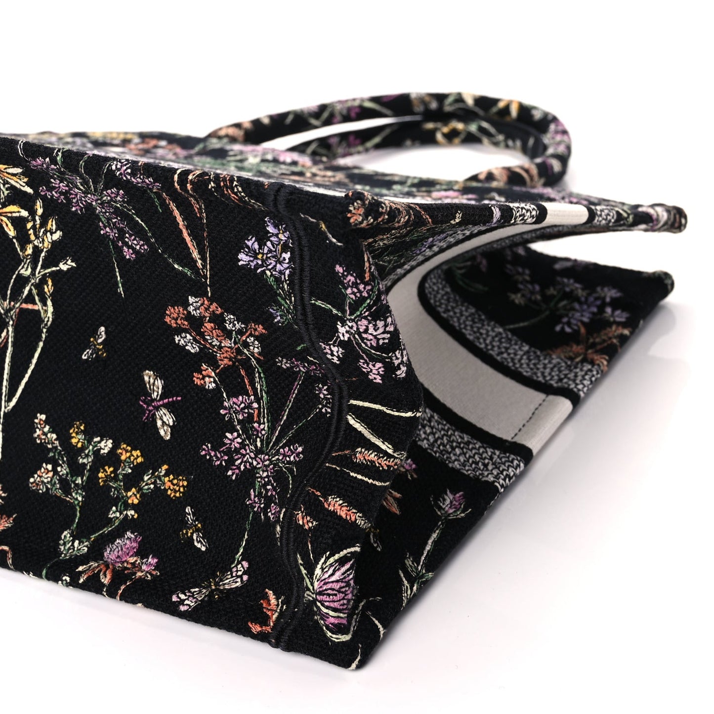 Canvas Embroidered Medium Herbarium Book Tote Black Multicolor