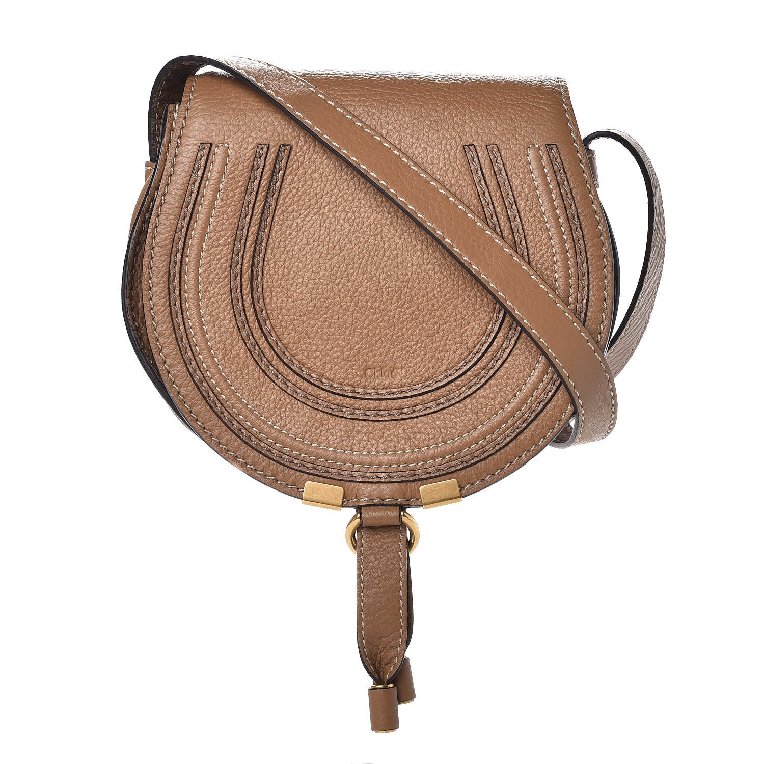 Chloe Calfskin Mini Marcie Round Crossbody Bag Nut 1 of 9