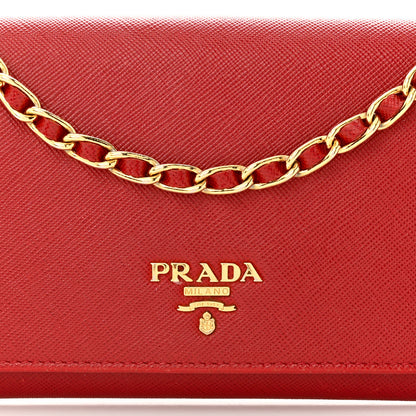 Prada Saffiano Metal Oro Chain Wallet Fuoco 8 of 11