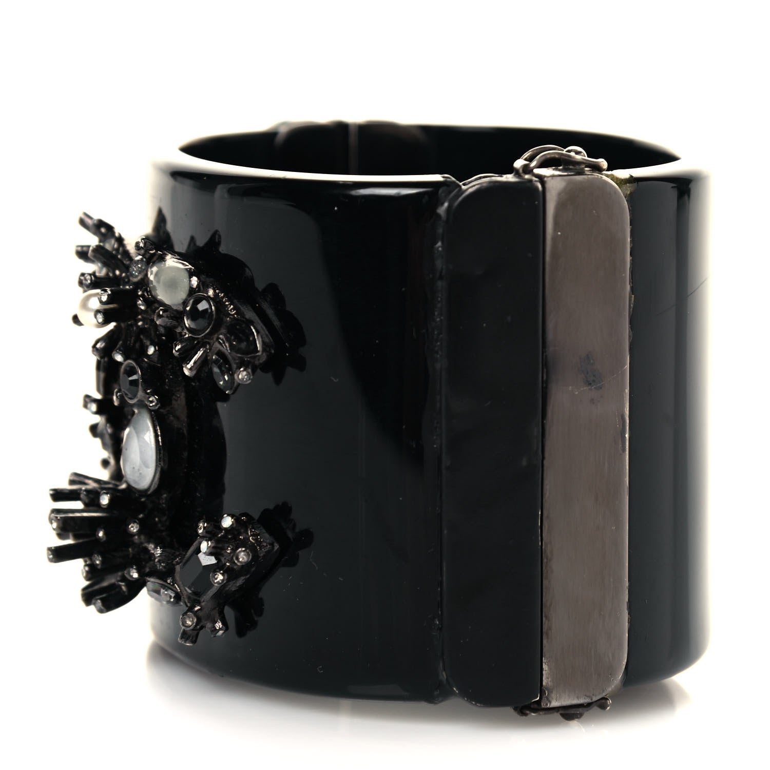 Chanel Crystal Marquise CC Logo Cuff Bracelet Black Multicolor 6 of 9