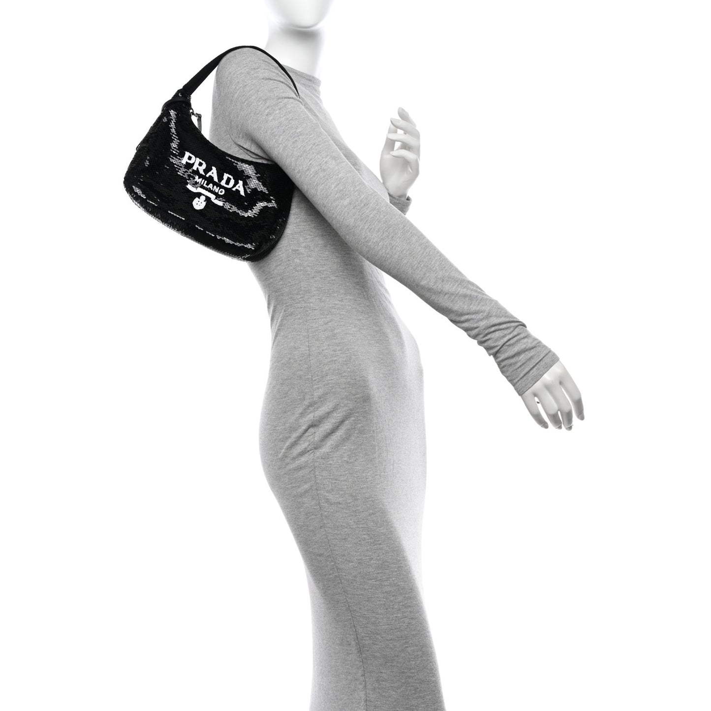 Paillettes Sequin Mini Re-Edition 2000 Bag Black White