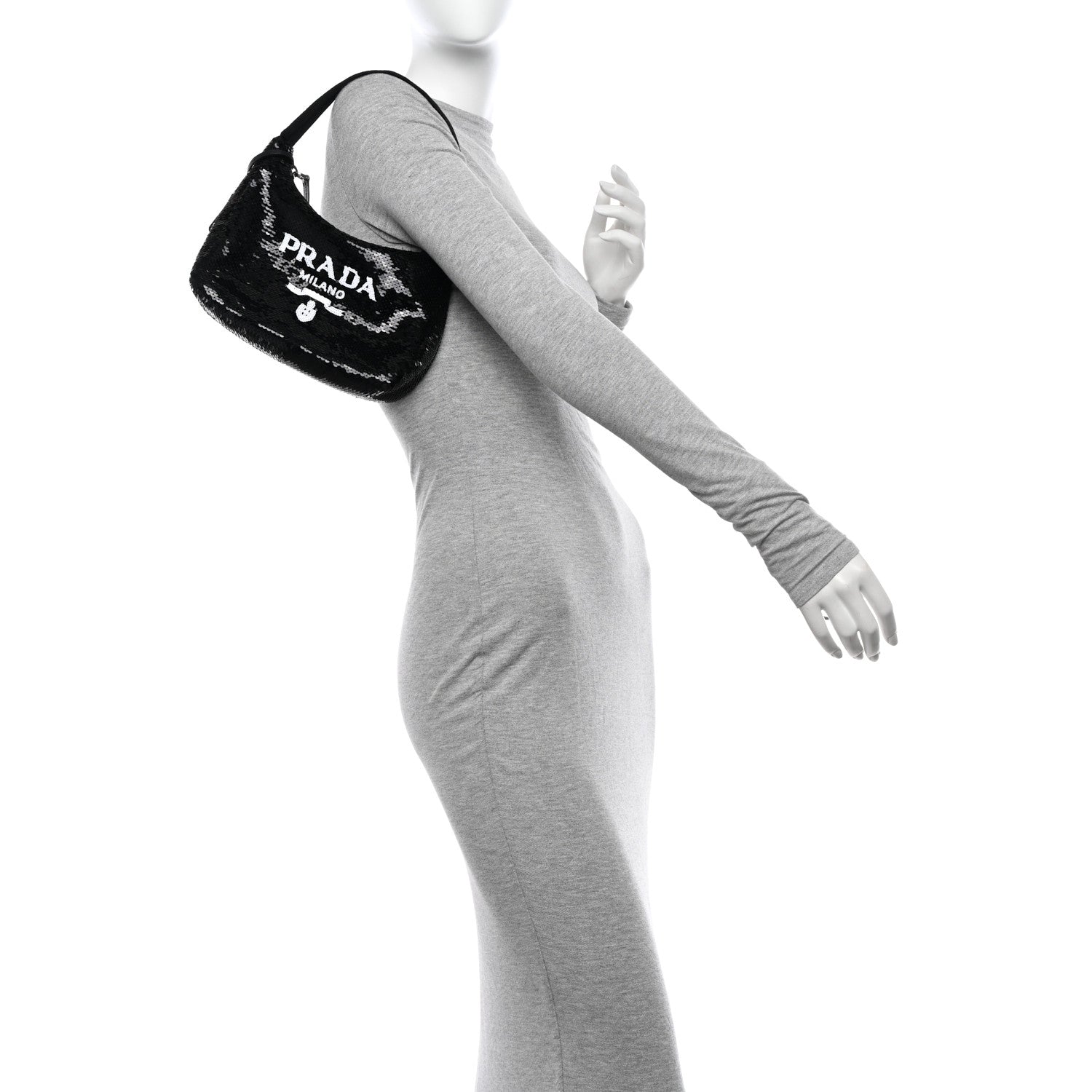 Prada Paillettes Sequin Mini Re-Edition 2000 Bag Black White 2 of 12