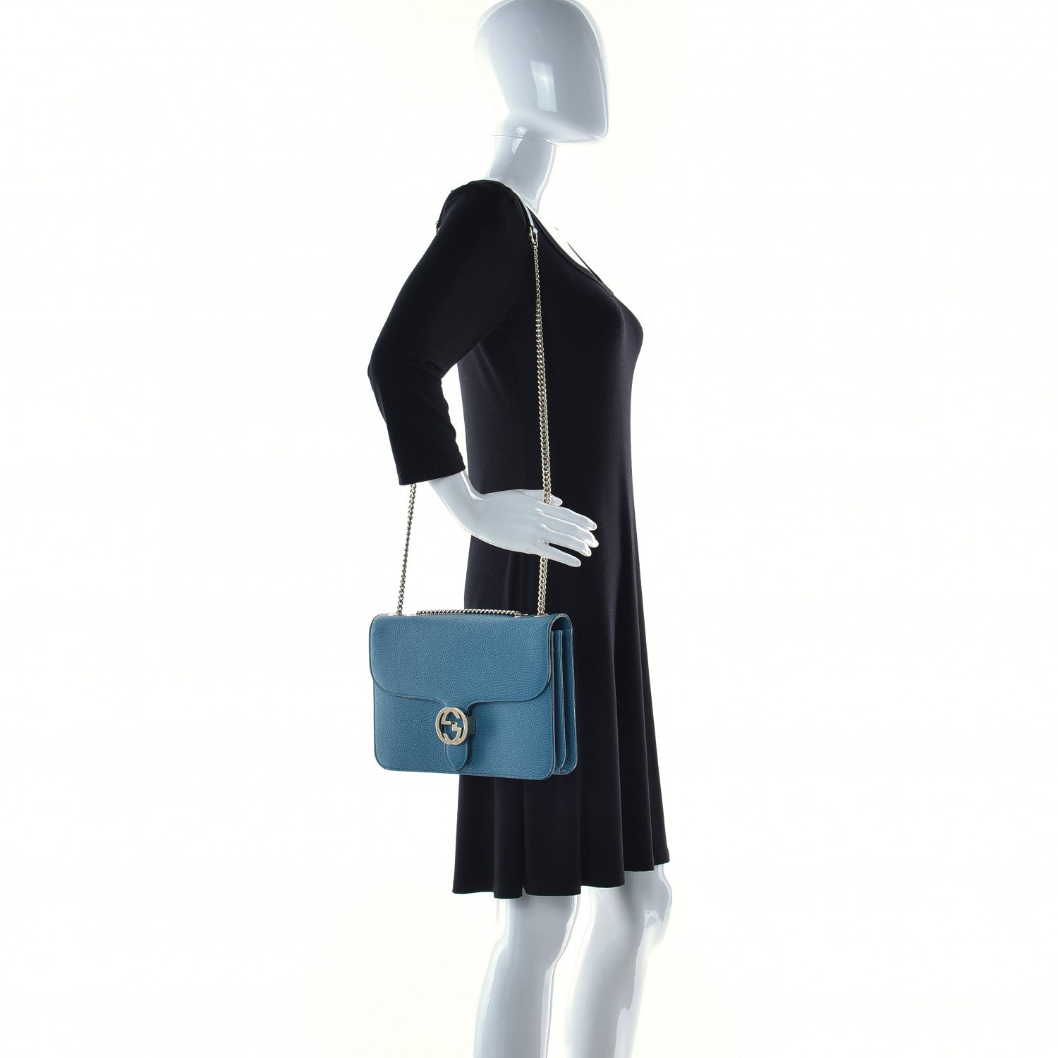 Gucci Dollar Calfskin Interlocking G Shoulder Bag Deep Cobalt 3 of 14