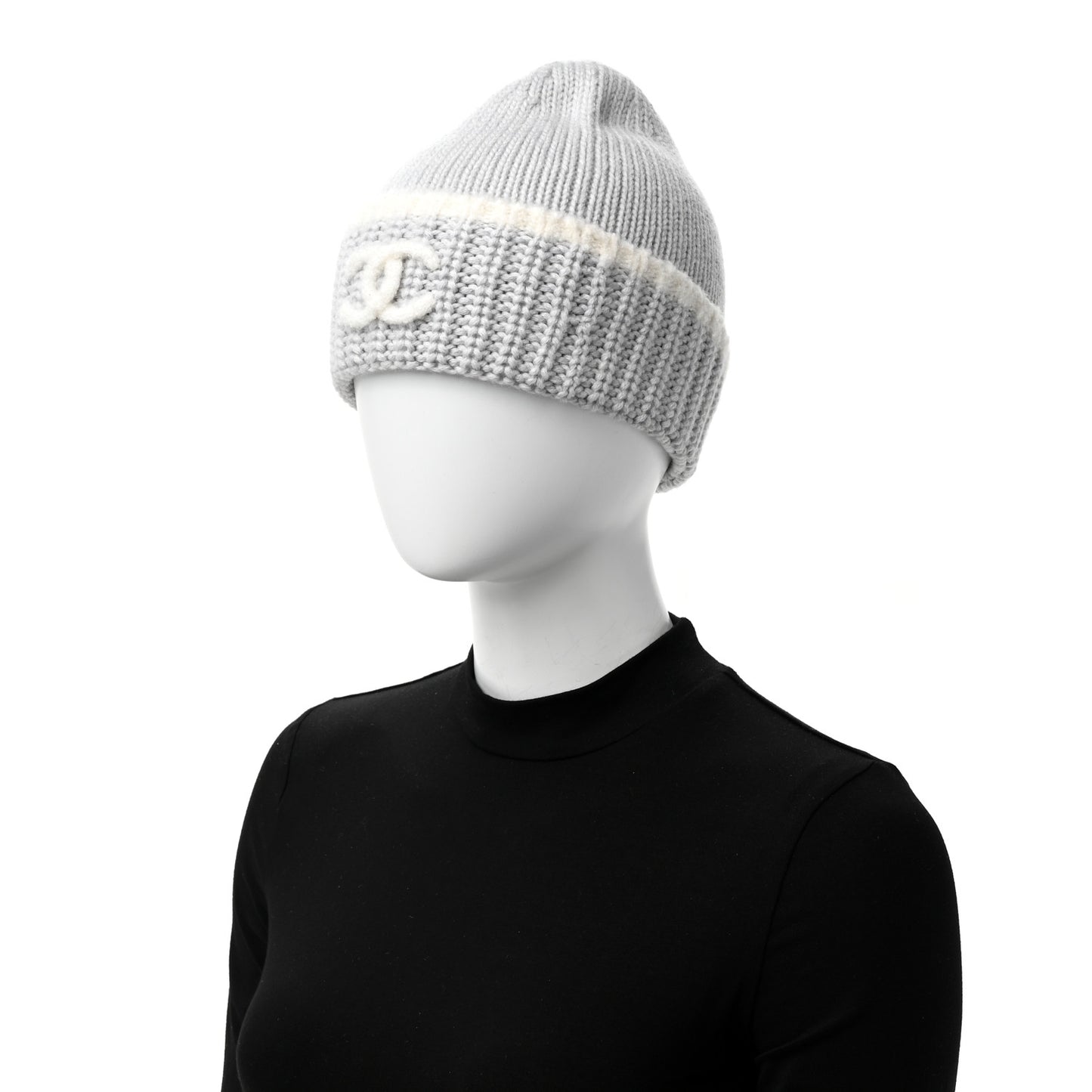 Cashmere Silk CC Beanie Hat Grey Ecru