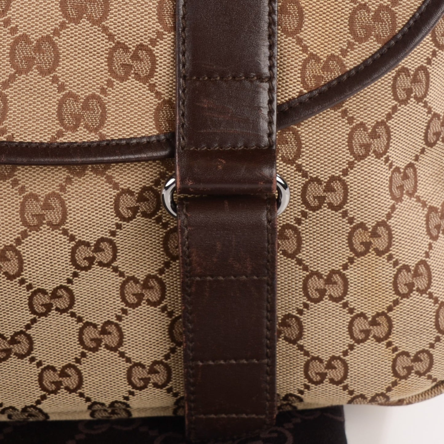 Monogram Medium Double Buckle Flap Messenger Bag Beige Dark Brown