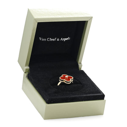 Van Cleef & Arpels 18K Yellow Gold Carnelian Diamond Vintage Alhambra Ring 49 5 5 of 5
