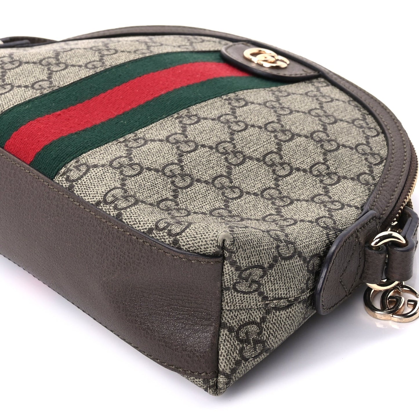 GG Supreme Monogram Textured Dollar Calfskin Web Small Ophidia Dome Shoulder Bag  Beige Ebony New Acero