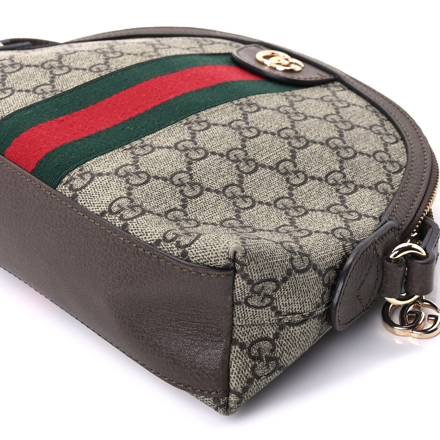 Gucci GG Supreme Monogram Textured Dollar Calfskin Web Small Ophidia Dome Shoulder Bag  Beige Ebony New Acero 8 of 8