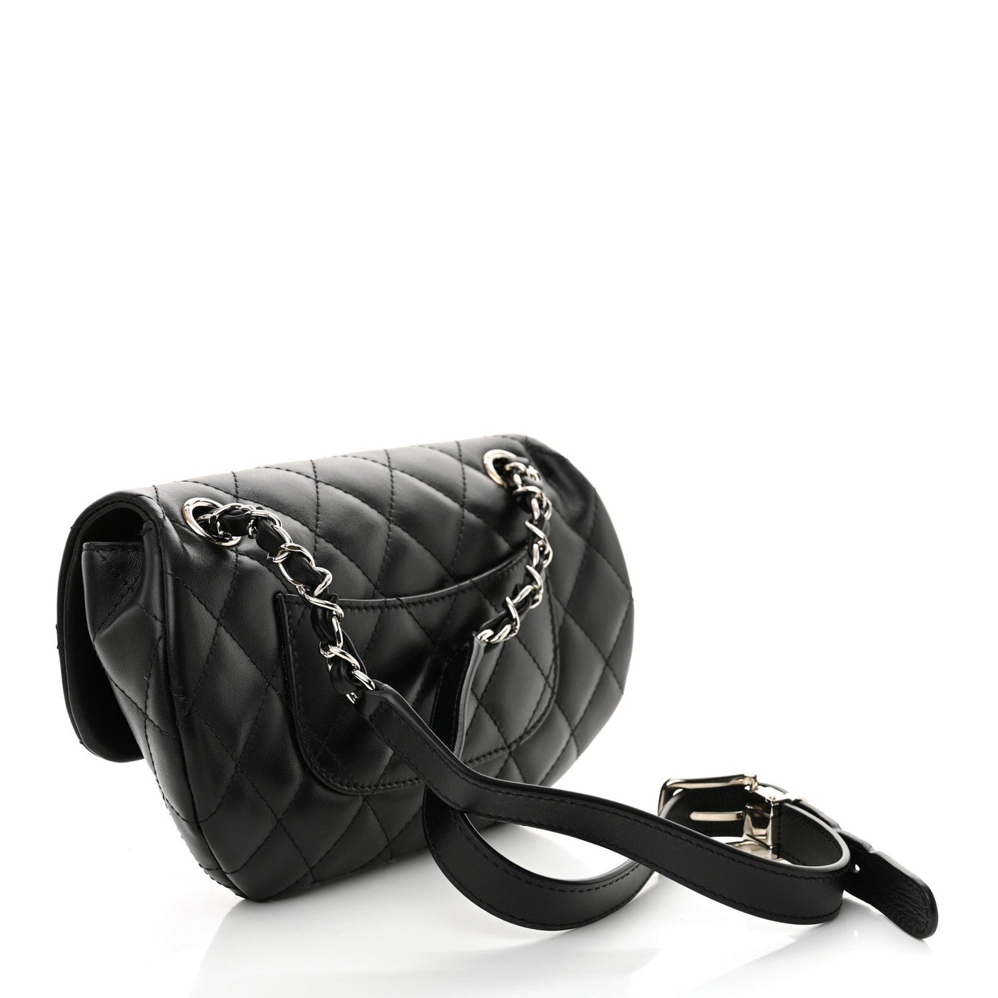 Calfskin Quilted CC Uniform Flap Belt Bag Black