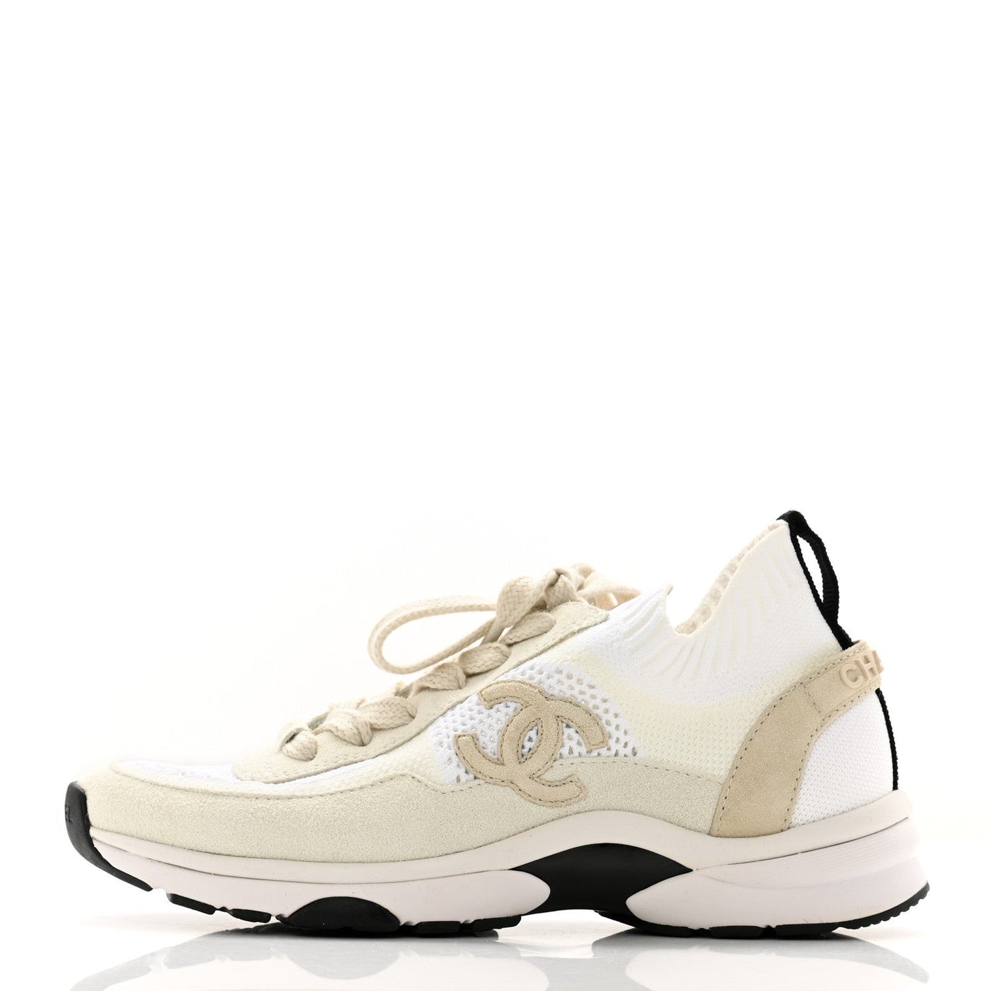 Mesh Suede Fabric Womens CC Sneakers 36 White Ivory Light Beige