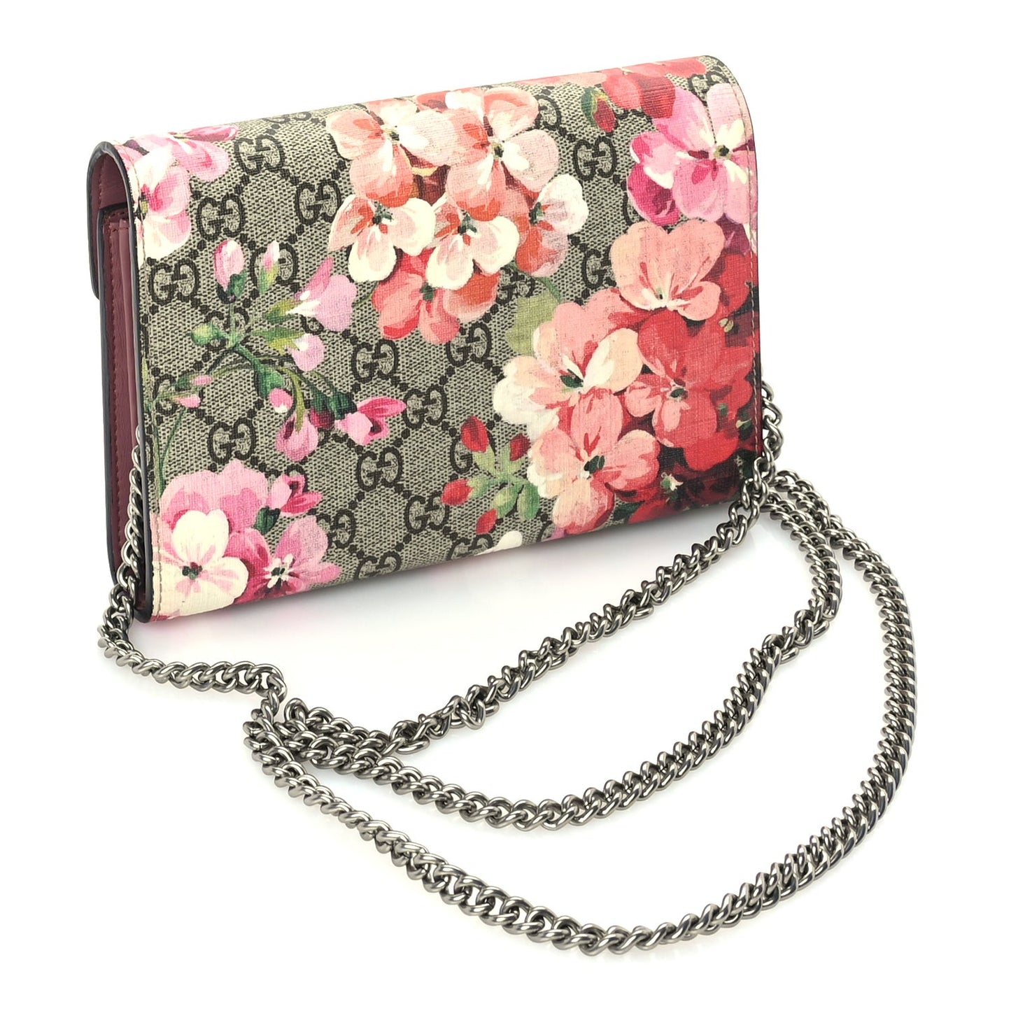 GG Supreme Monogram Blooms Mini Dionysus Chain Wallet Beige Multicolor Dry Rose