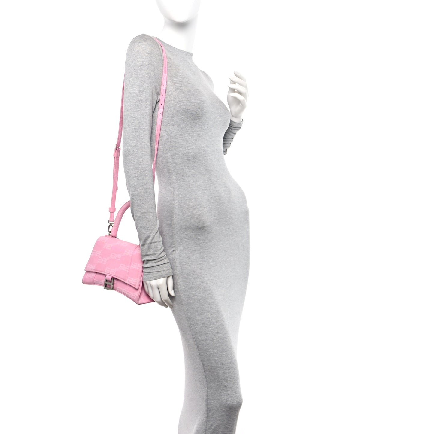 Washed Denim BB Monogram Hourglass Top Handle Bag Small Pink