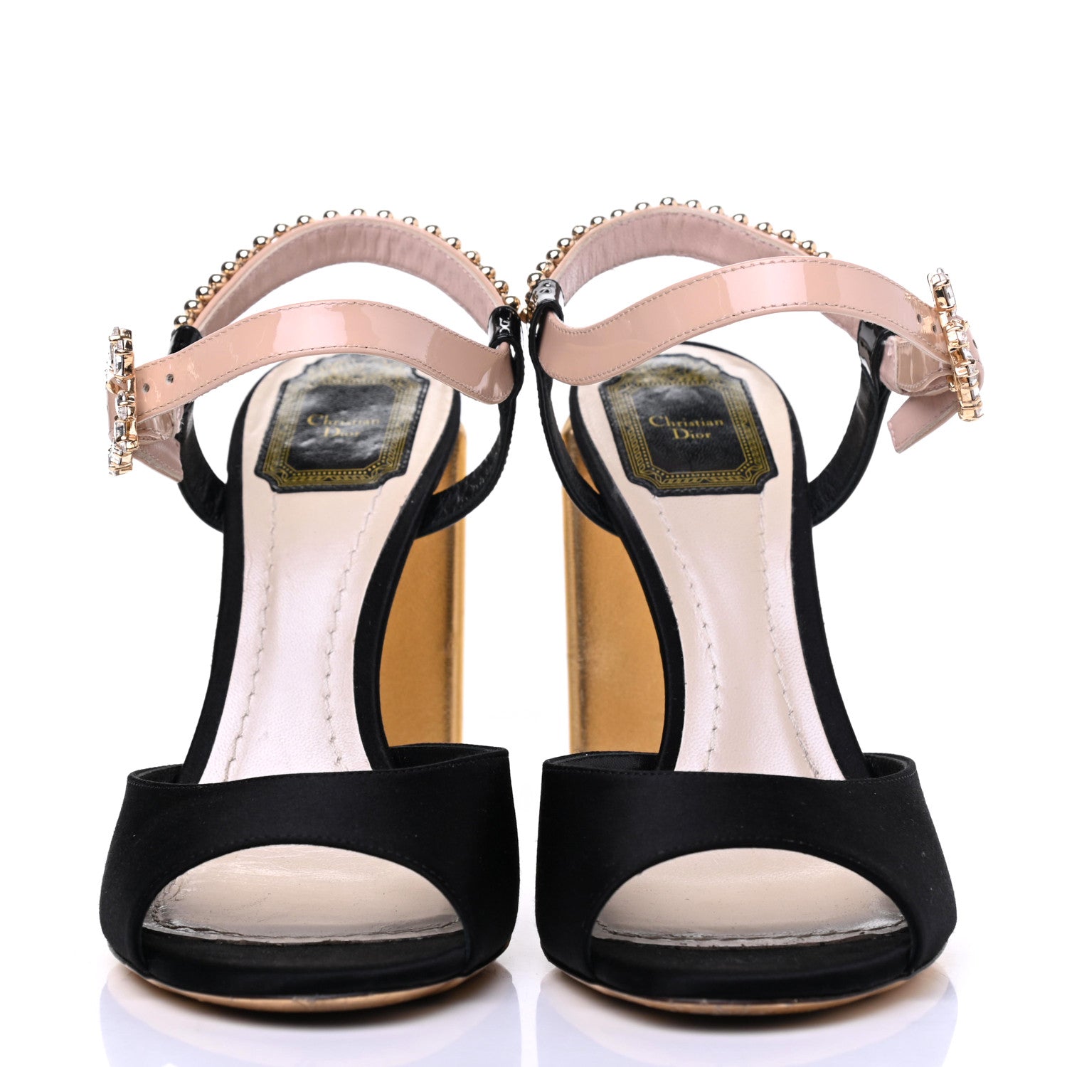 Christian Dior Satin Crystal Embellished Ankle Strap Sandals 39.5 Black 2 of 21