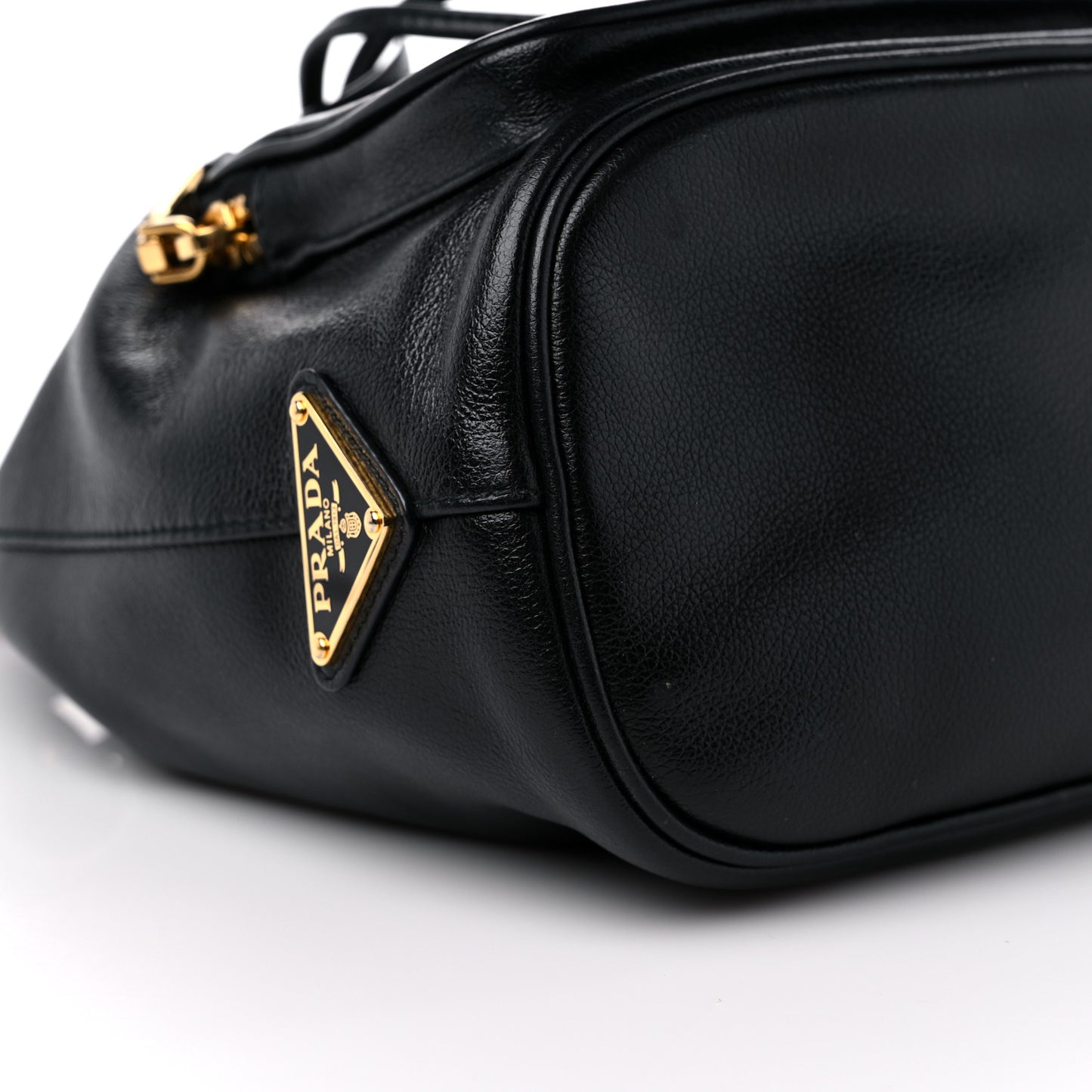 Glace Calfskin Embossed Secchiello Bucket Bag Black