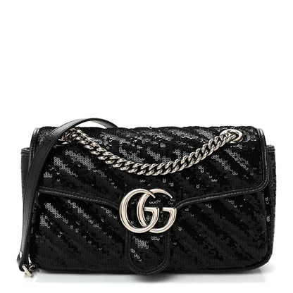 Gucci Sequin Matelasse Small GG Marmont Shoulder Bag Black 1 of 10