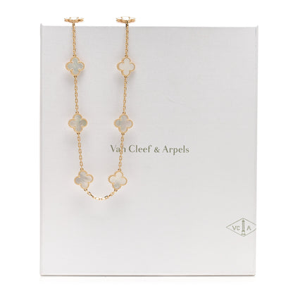 Van Cleef & Arpels 18K Yellow Gold Mother of Pearl 10 Motifs Vintage Alhambra Necklace 7 of 7
