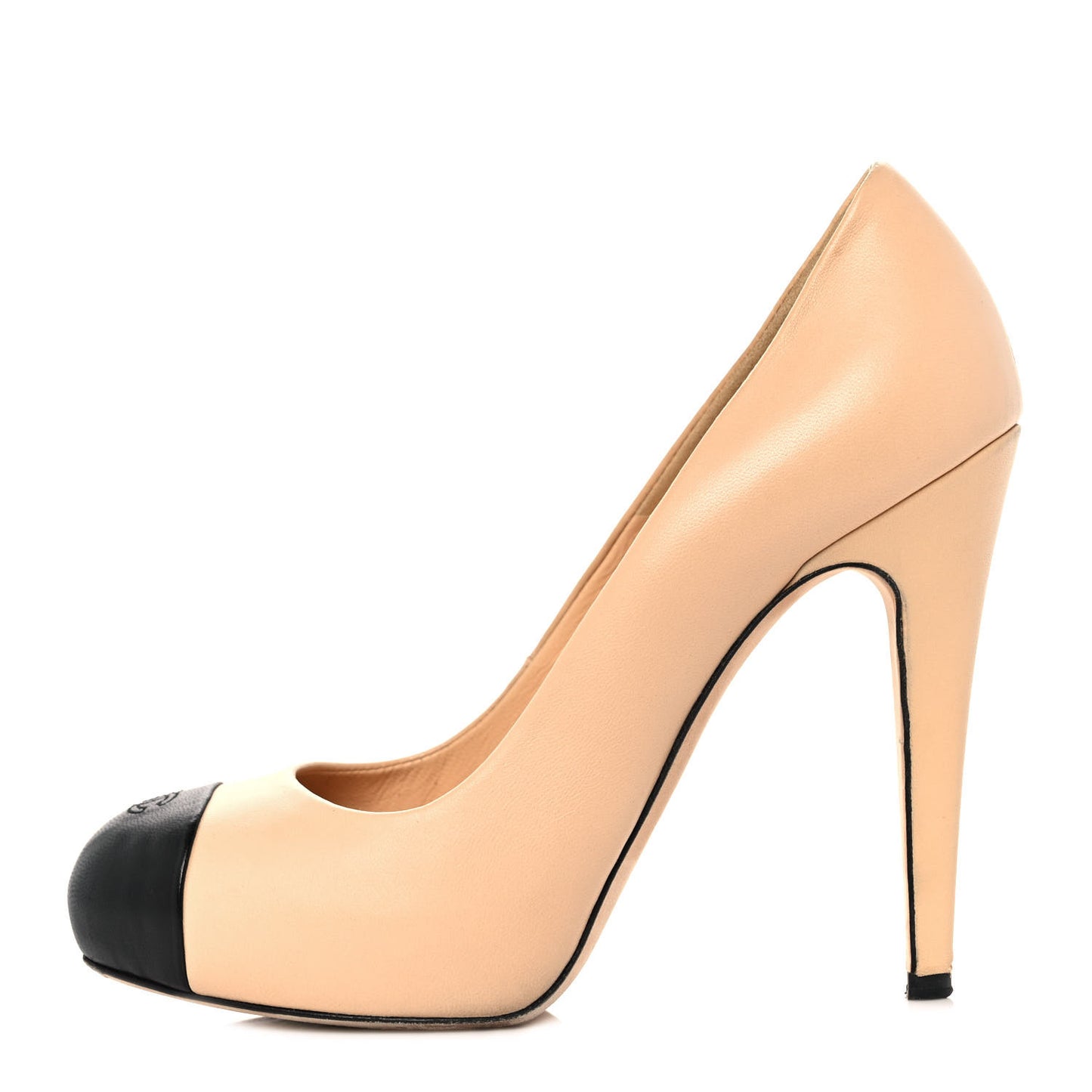 Lambskin CC Cap Toe Pumps 37.5 Beige Black