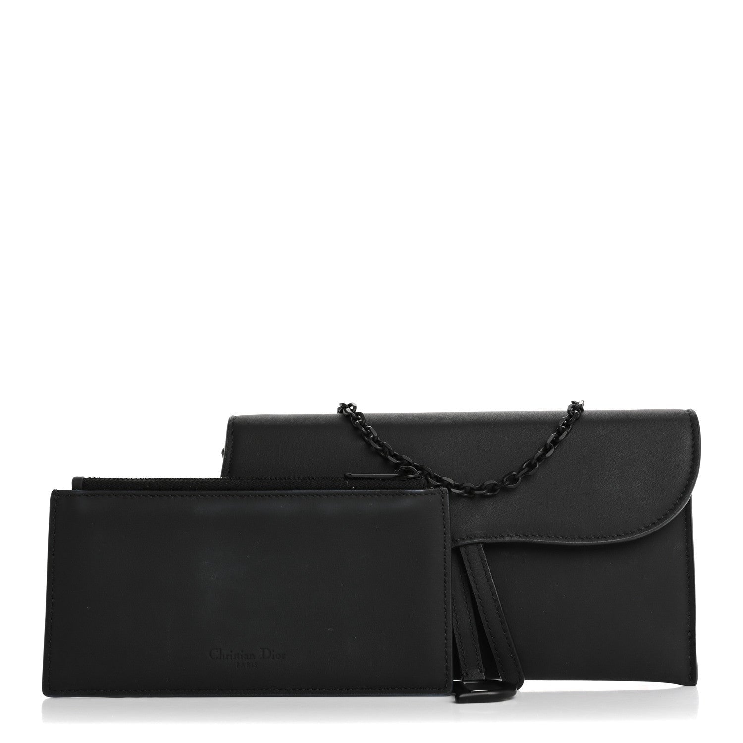 Christian Dior Ultra Matte Calfskin Saddle Chain Wallet Pouch Black 3 of 7