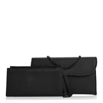 Christian Dior Ultra Matte Calfskin Saddle Chain Wallet Pouch Black 3 of 7