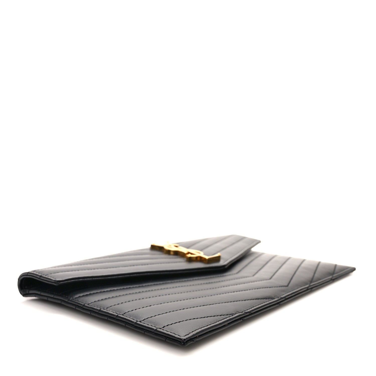 Saint Laurent Calfskin Matelasse Chevron Monogram Uptown Clutch Black 4 of 9