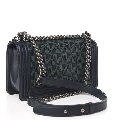 Chanel Calfskin Woven Medium Boy Flap Navy Green 3 of 11