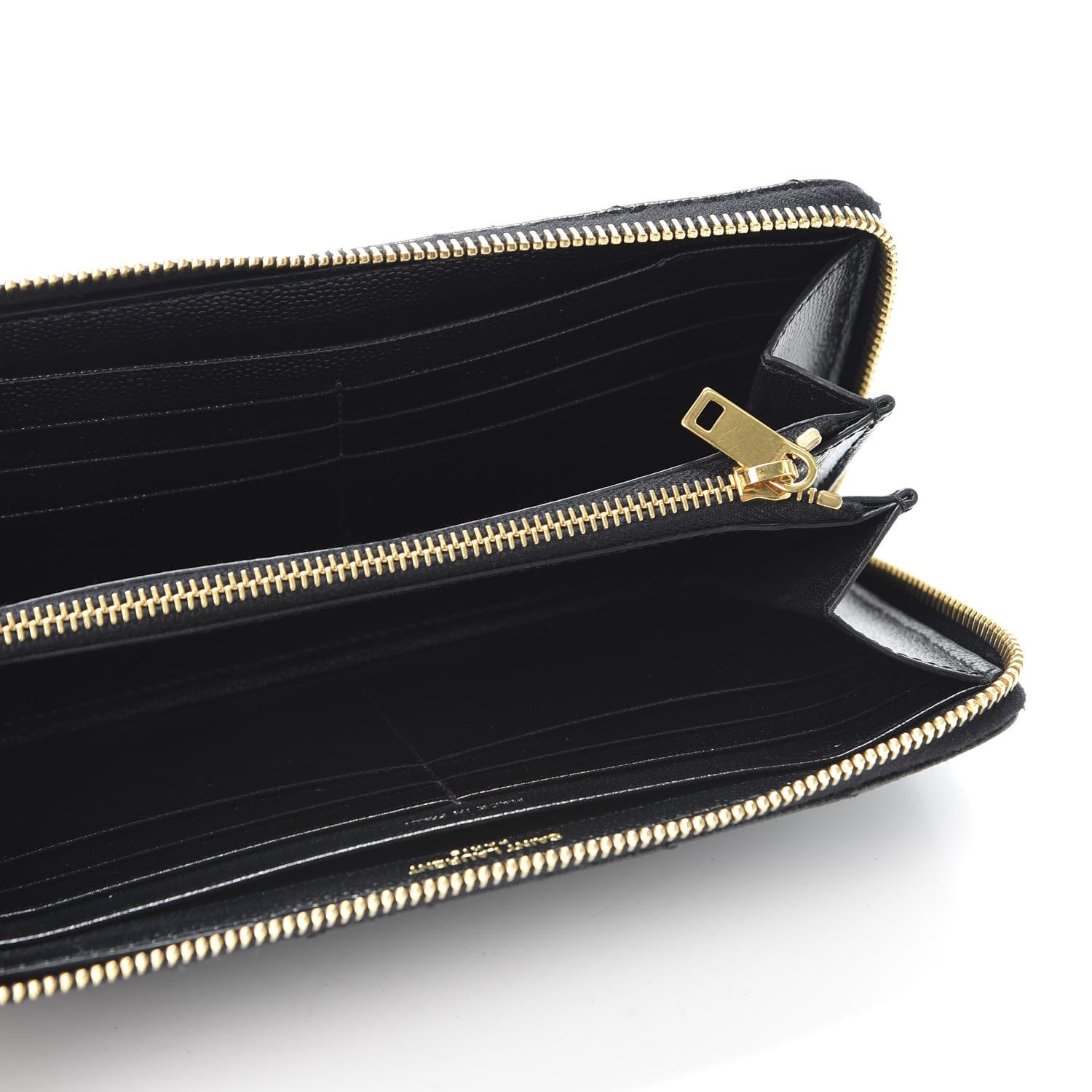 Saint Laurent Grain De Poudre Matelasse Chevron Monogram Zip Around Wallet Black 4 of 8