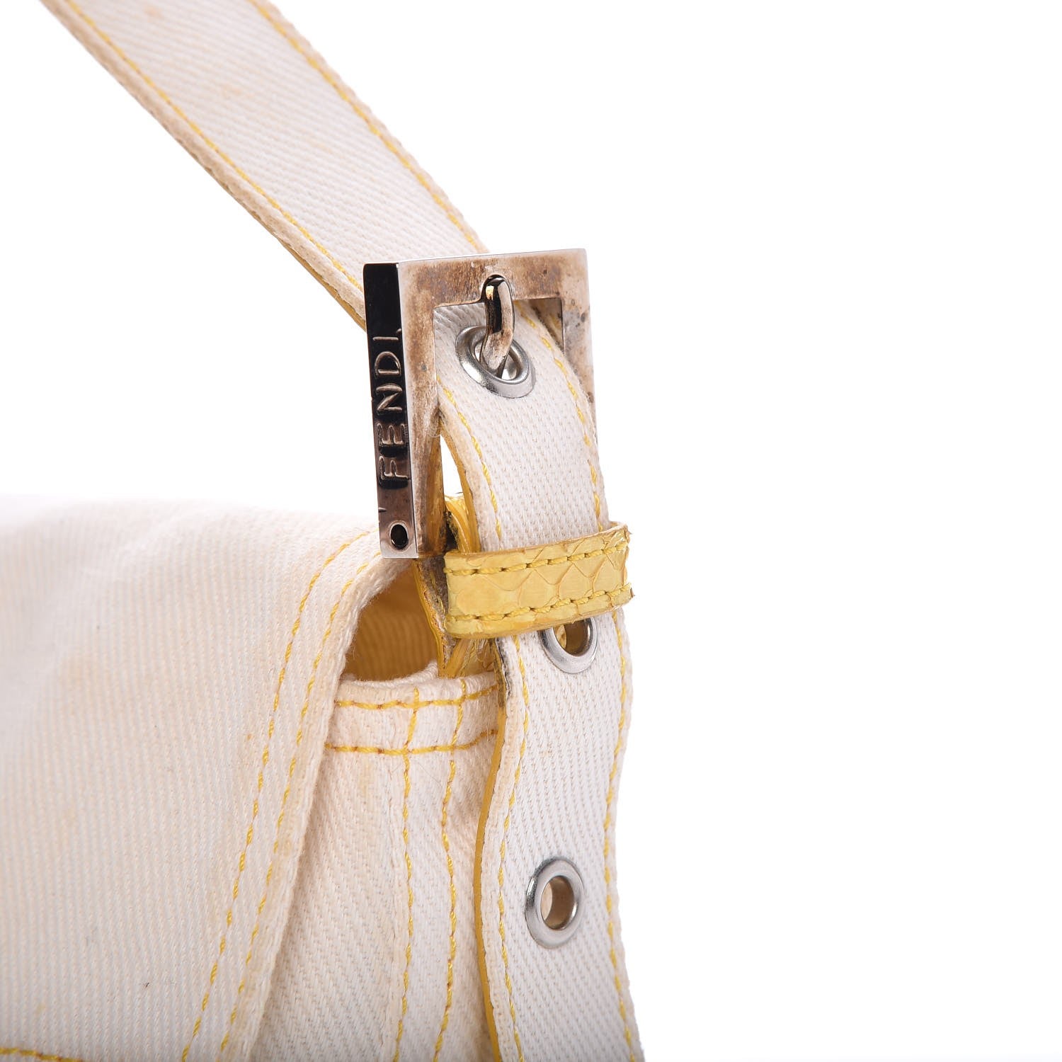 Fendi Denim Python Baguette White Yellow 20 of 21