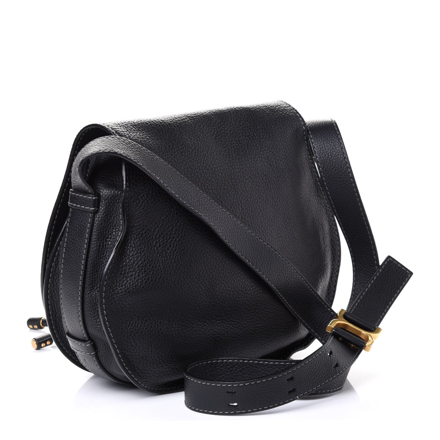 Calfskin Medium Marcie Round Crossbody Bag Black