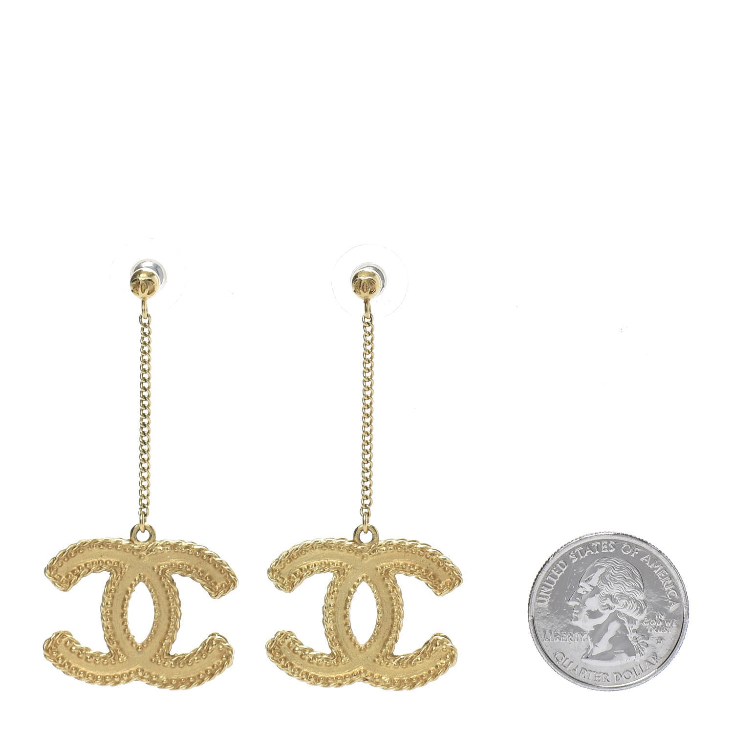 Chanel CC Drop Earrings Matte Gold 2 of 5