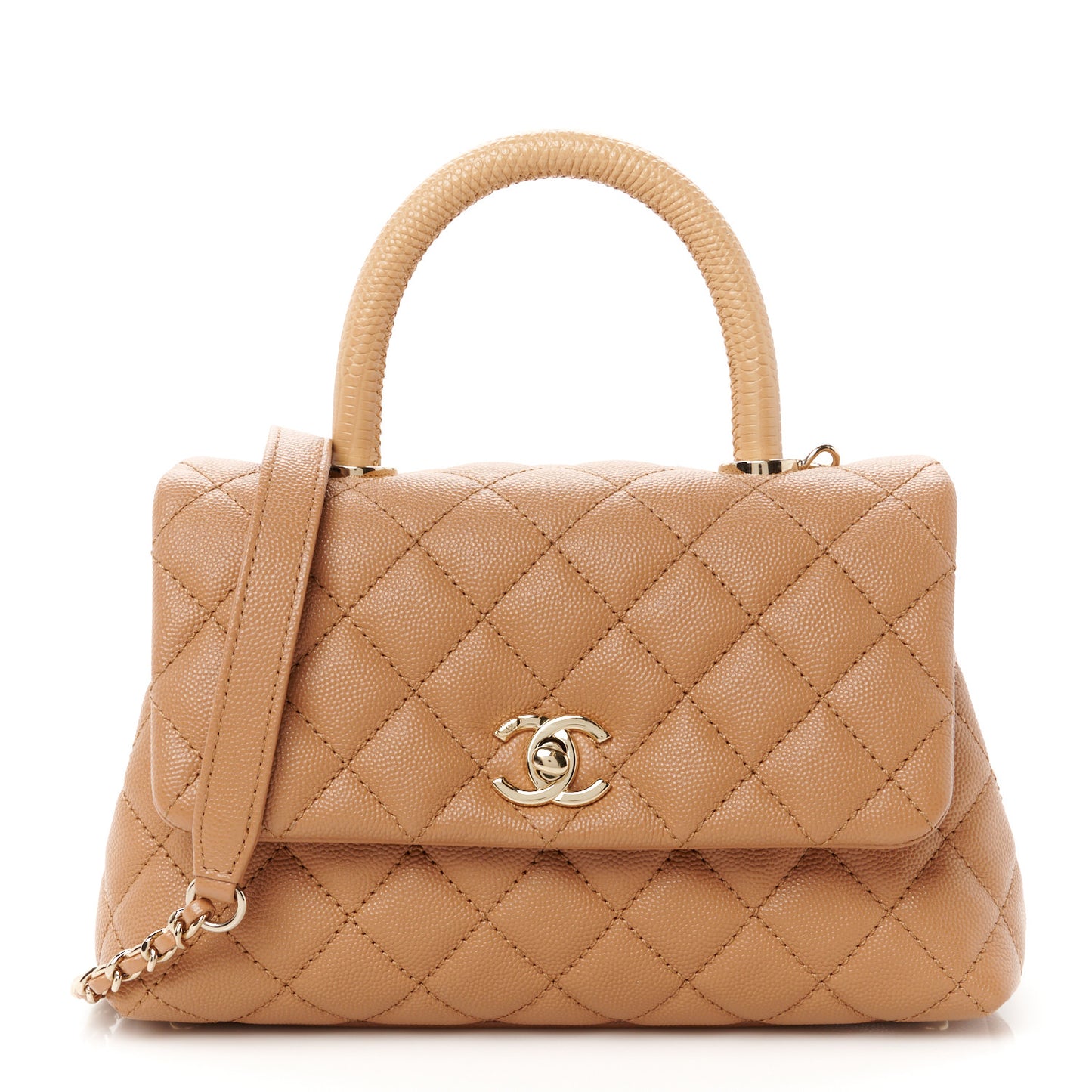 Caviar Quilted Lizard Embossed Mini Coco Handle Flap Brown