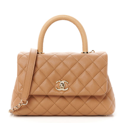 Chanel Caviar Quilted Lizard Embossed Mini Coco Handle Flap Brown 1 of 11