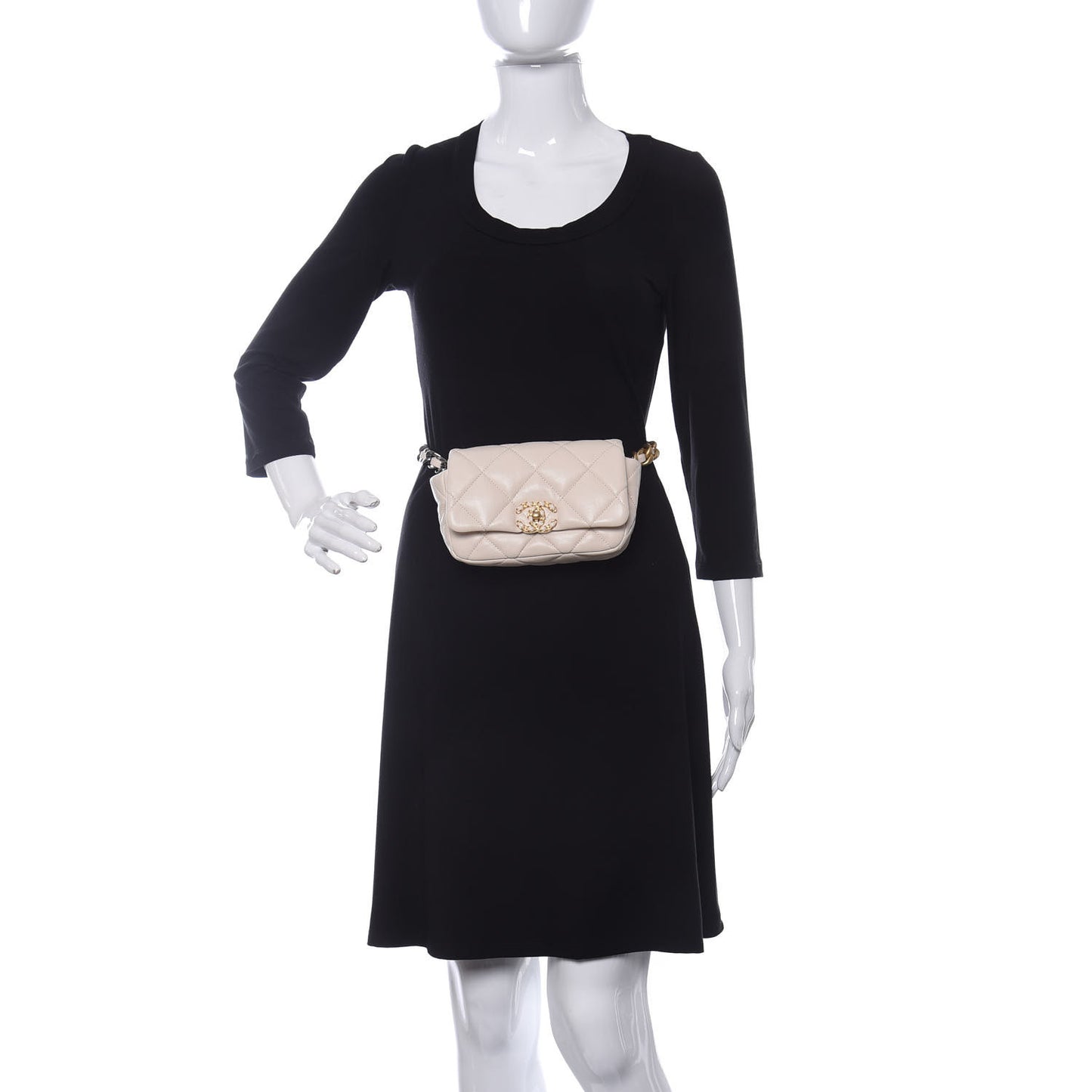 Lambskin Quilted Chanel 19 Waist Bag Light Beige